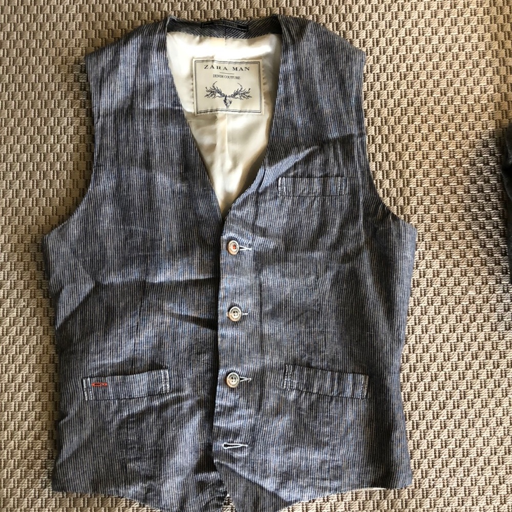 Seersucker / Denim Vintage Dress Vest